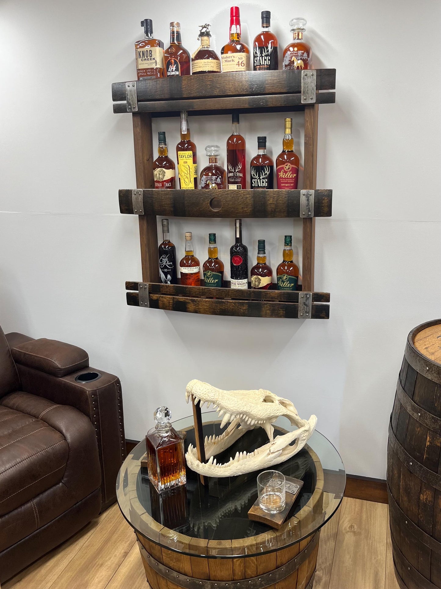 Whiskey Barrel Stave Hanging Liquor Bar